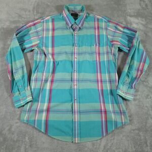 Gitman Bros Shirt Mens‎ Large Teal Plaid Kenson Classics Nordstrom Button Down
